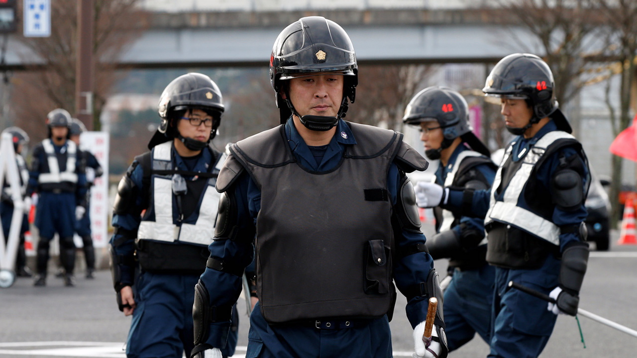 Japanese police officers in riot gear