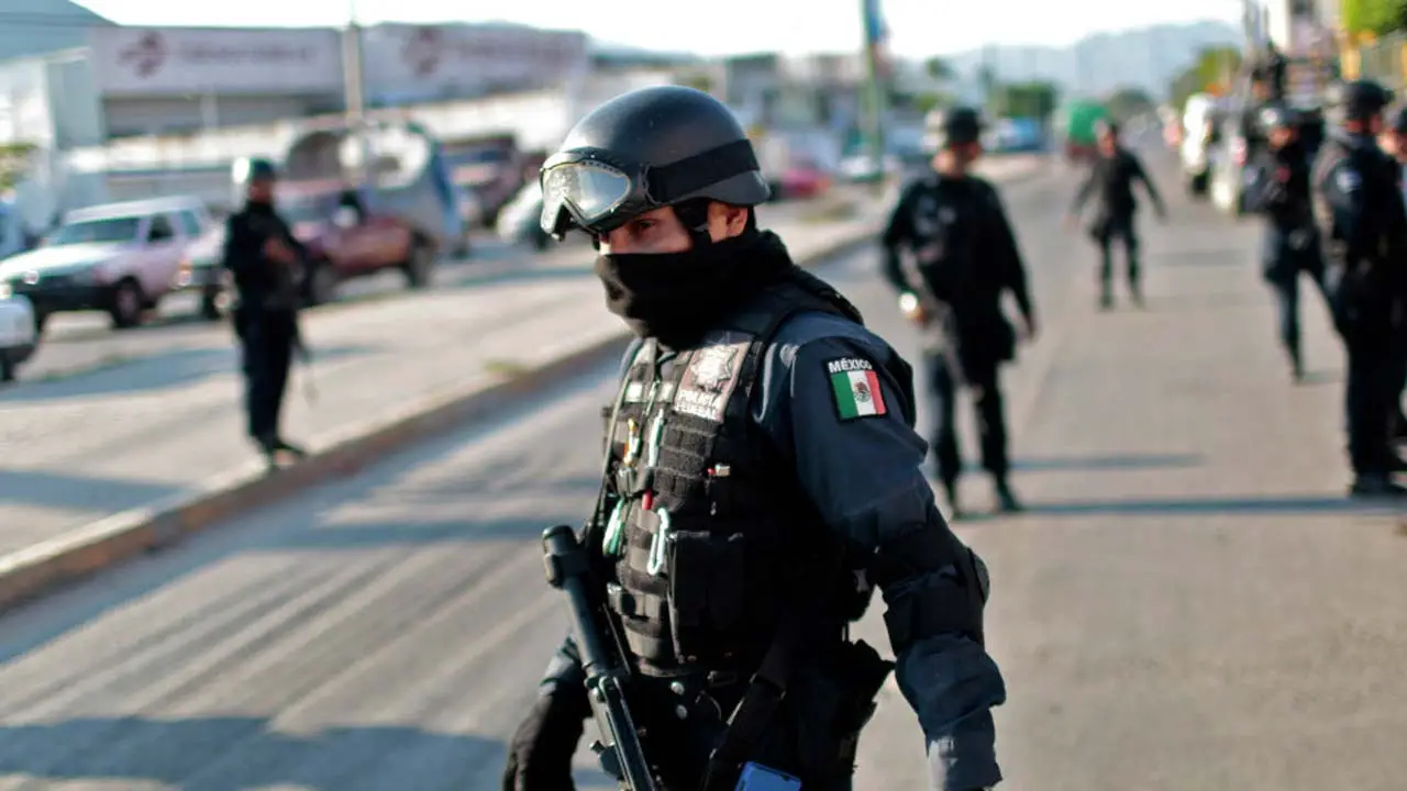 Mexican police patrolling the streets