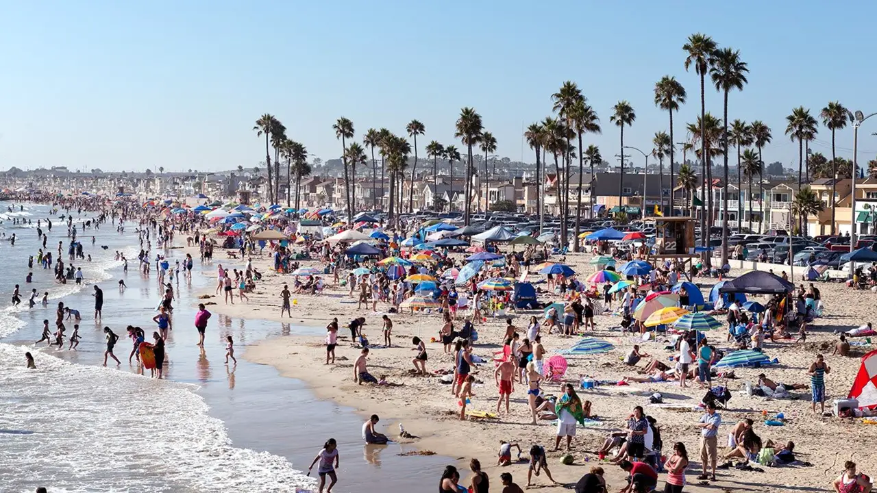 Packed beach at Newport Beach