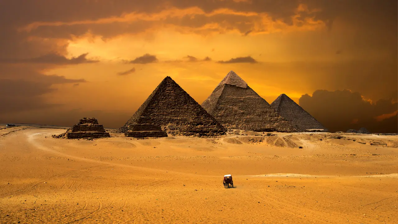 Pyramids with a beautiful sky of Giza in Cairo