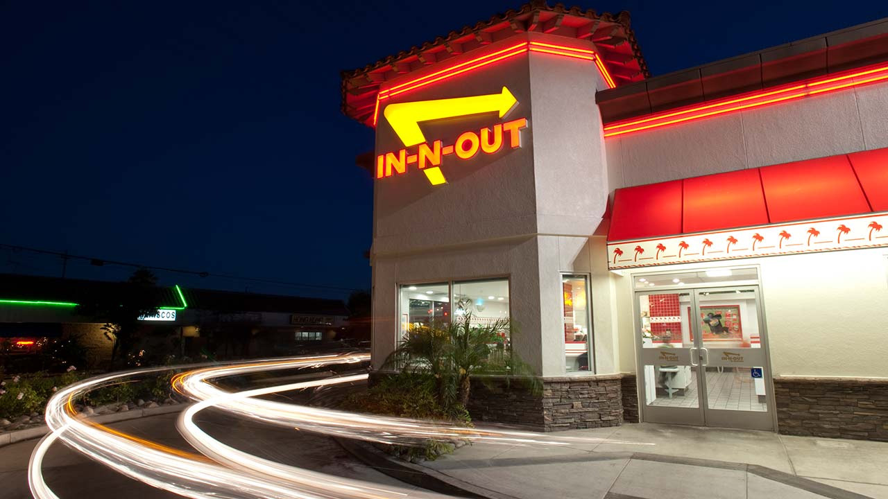 Drive thru of In-N-Out at night